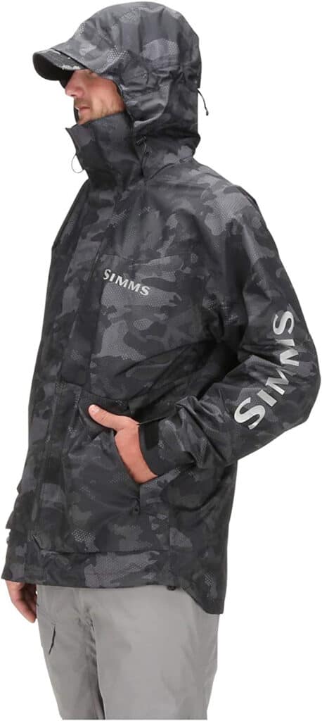 This photo from our best wading jacket guide shows Simms Challenger Jacket.